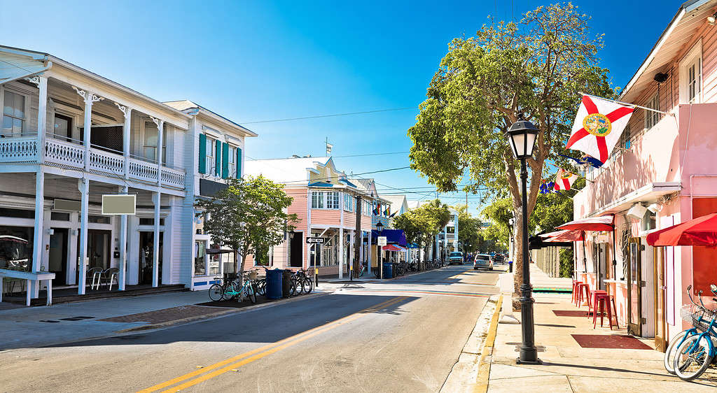 Key West famous Duval street panoramic view