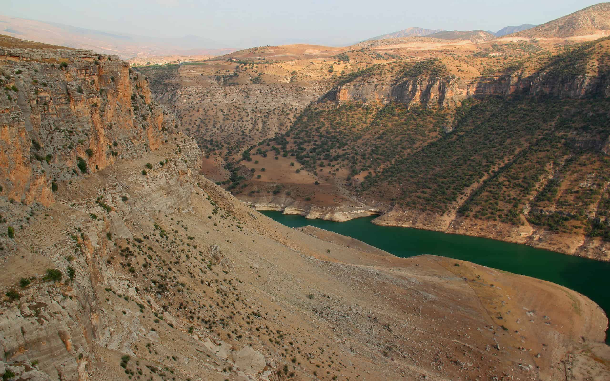 A mountain canyon and the Botan River in the national park near the city of Siirt in the Southeast Anatolia region
