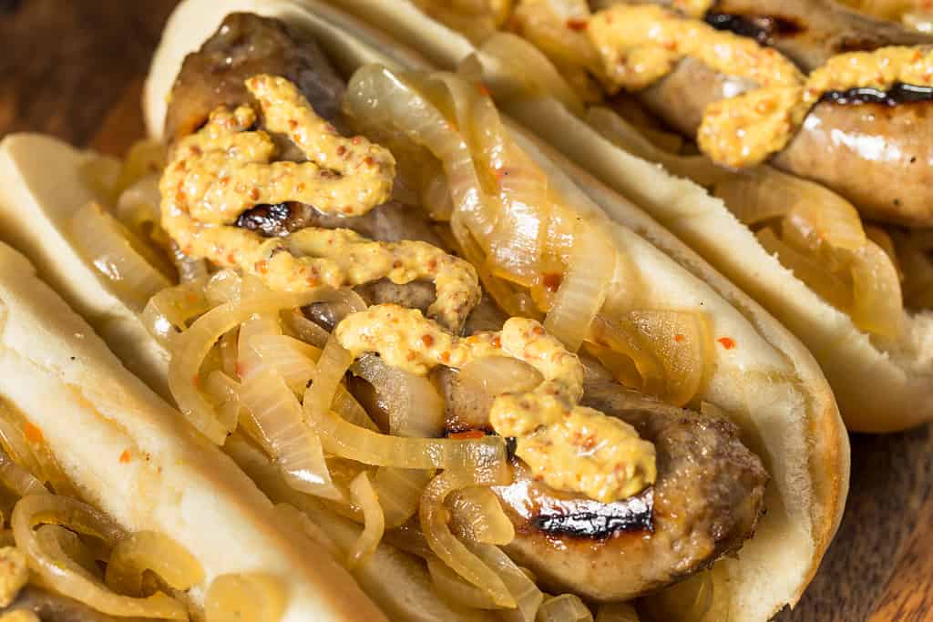Homemade Beer Bratwursts with Onions