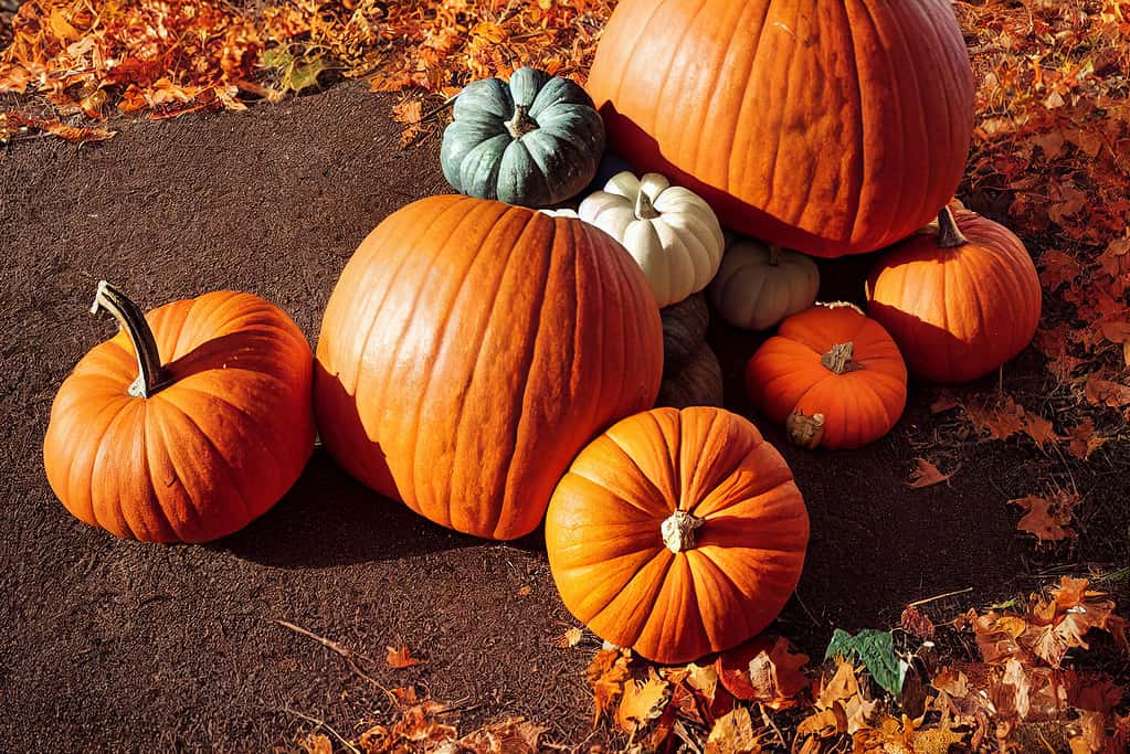 Autumn pumpkins, Thanksgiving and Halloween background.