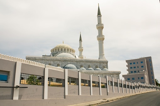 View of Ali Jimale Mosque building facade in Mogadishu