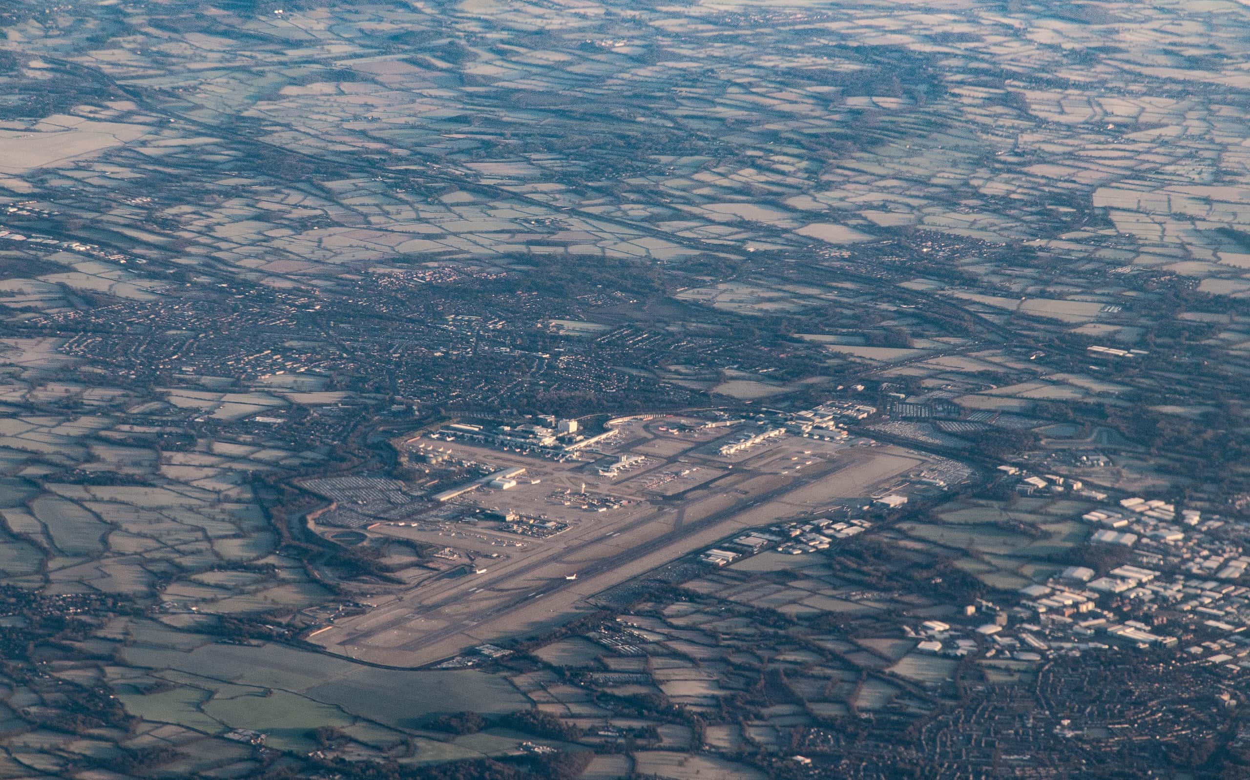 Aerial View of London Gatwick Airport (LGW) from the south west