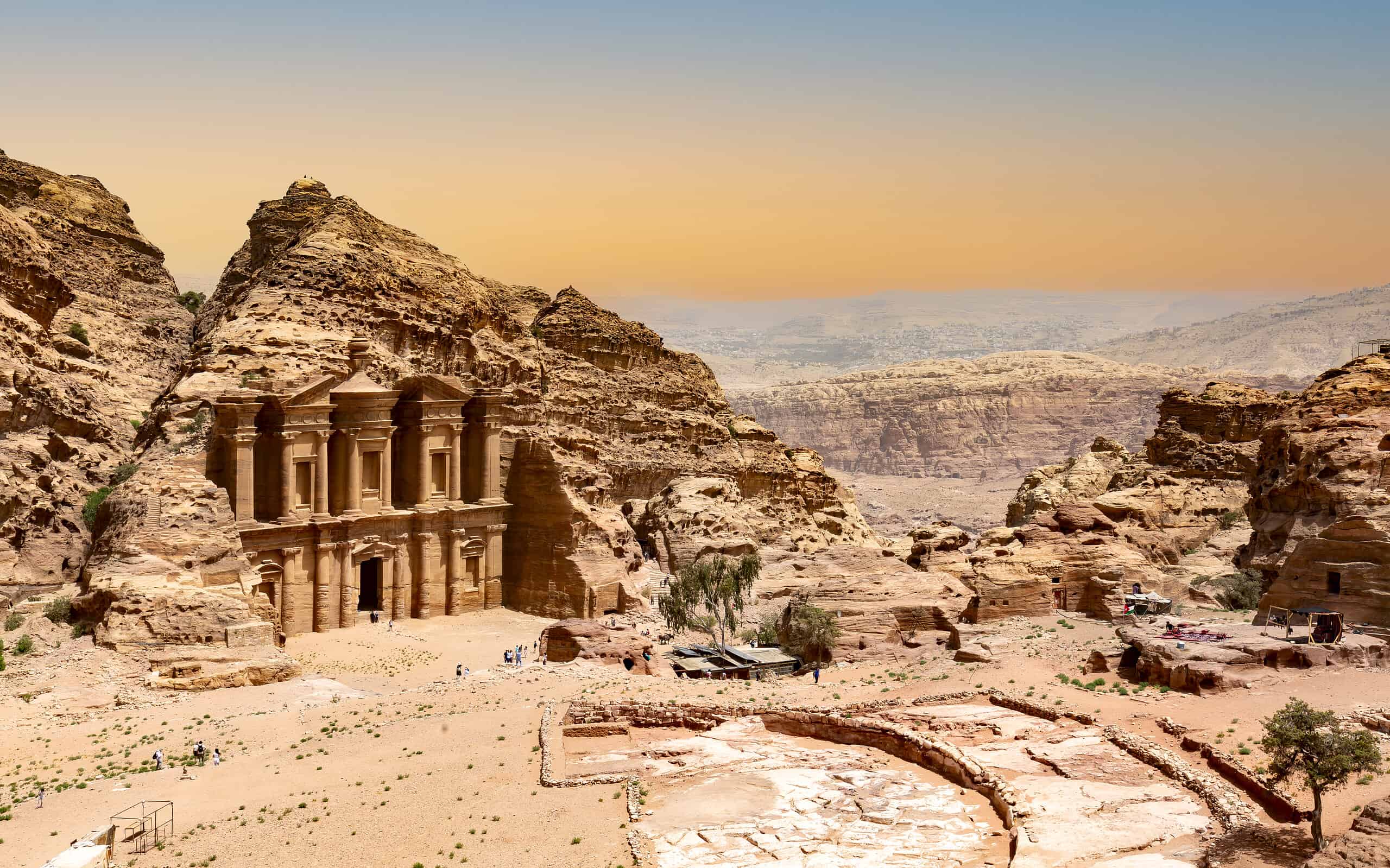 The Monastery or Ad Deir at beautiful sunset in Petra ruin and ancient city of Nabatean kingdom, Jordan, Arab, Asia