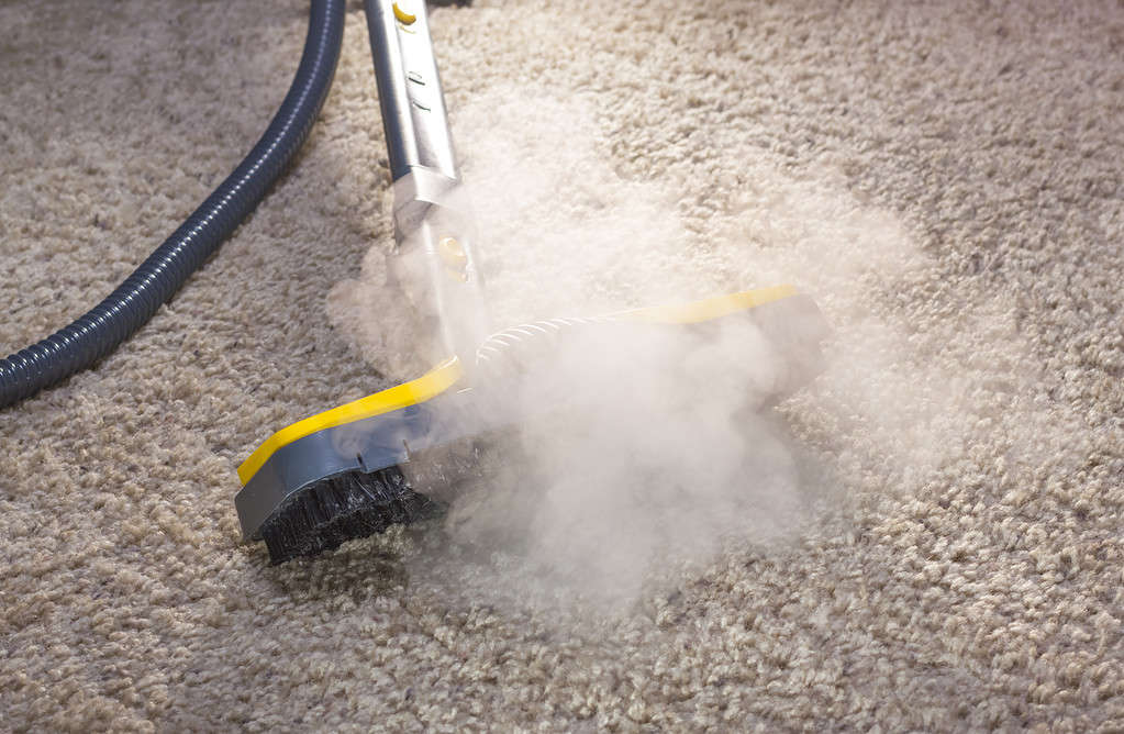 A steam cleaner in action cleaning a carpet