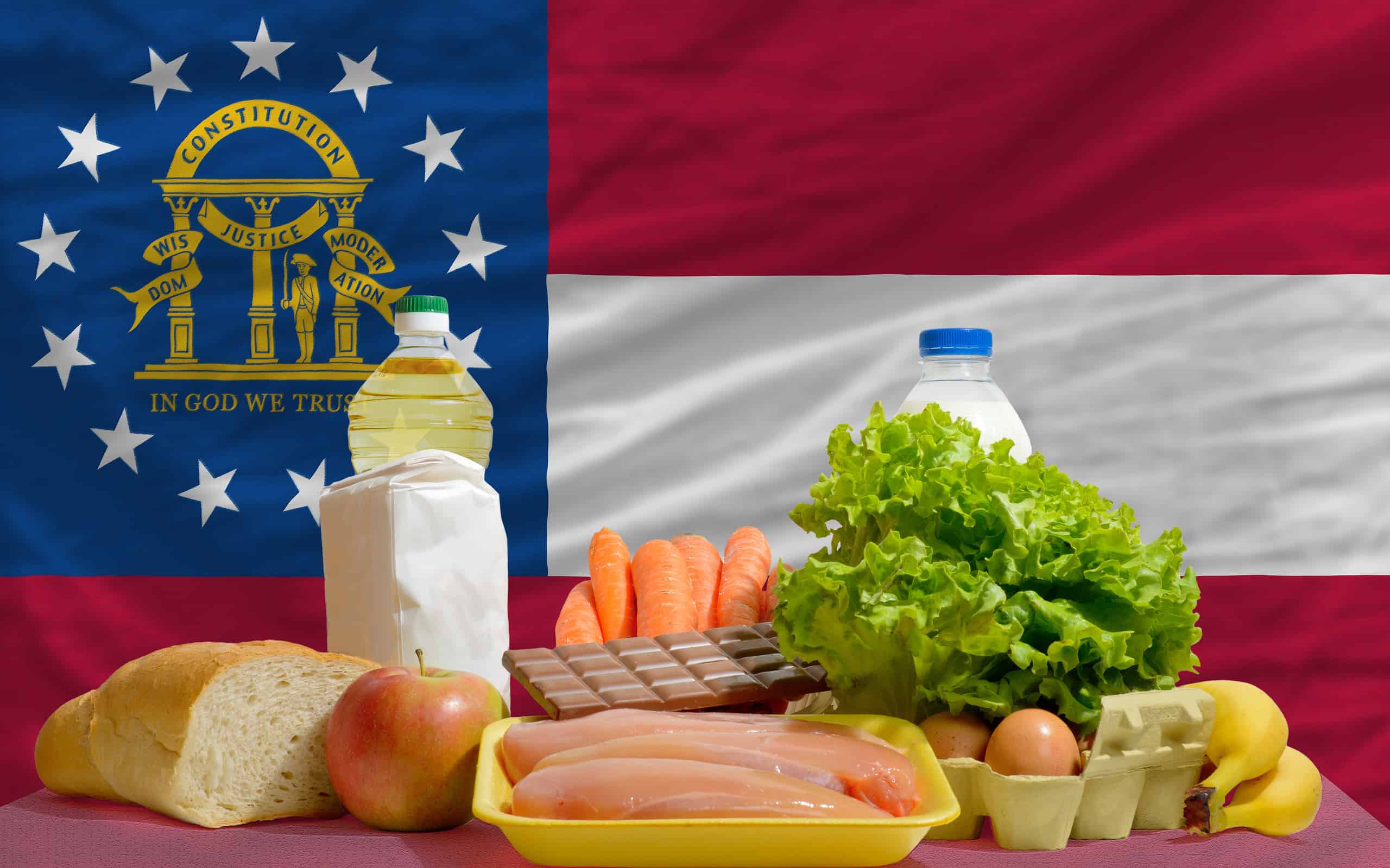 basic food groceries in front of georgia us state flag