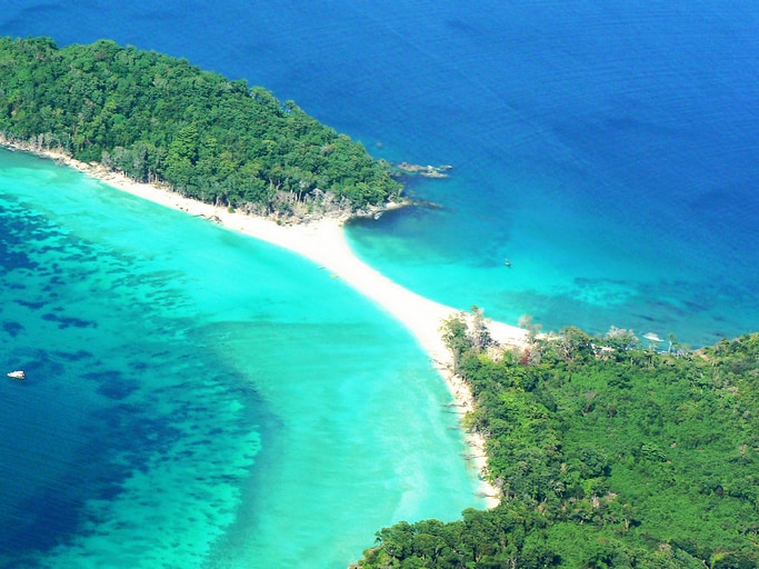 Aerial view of​ Cinque Island, Andaman.