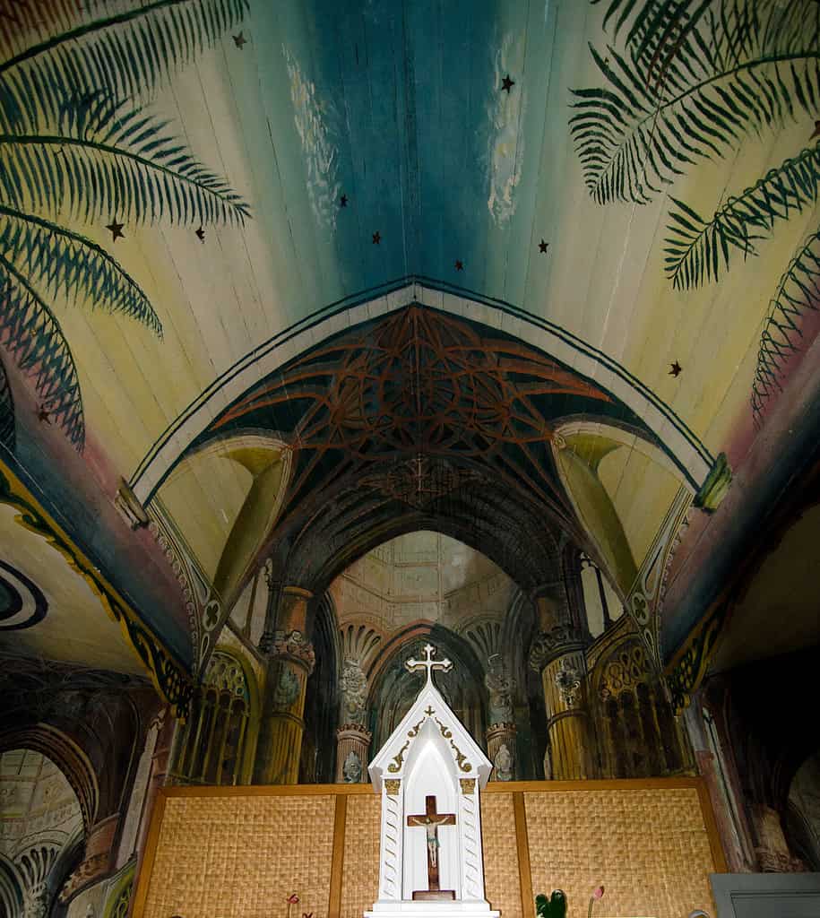 Interior details of Painted Church of St Benedict, of Big Island. Hawaii