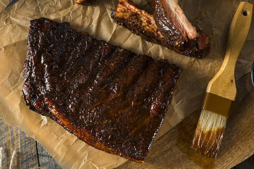 Homemade Smoked Barbecue St. Louis Style Pork Ribs are a popular Missouri food dish
