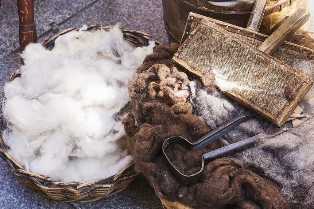 wicker basket with virgin wool