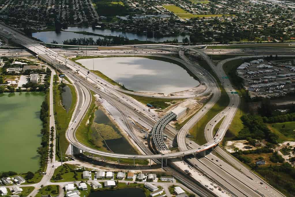 Aerial view of Florida turnpike with an exit segment under construction