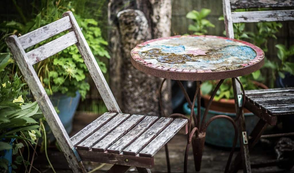 table, wood, chair, green, cottage, backyard, furniture, garden, weathered, terrace, yard, old wood, outdoor structure