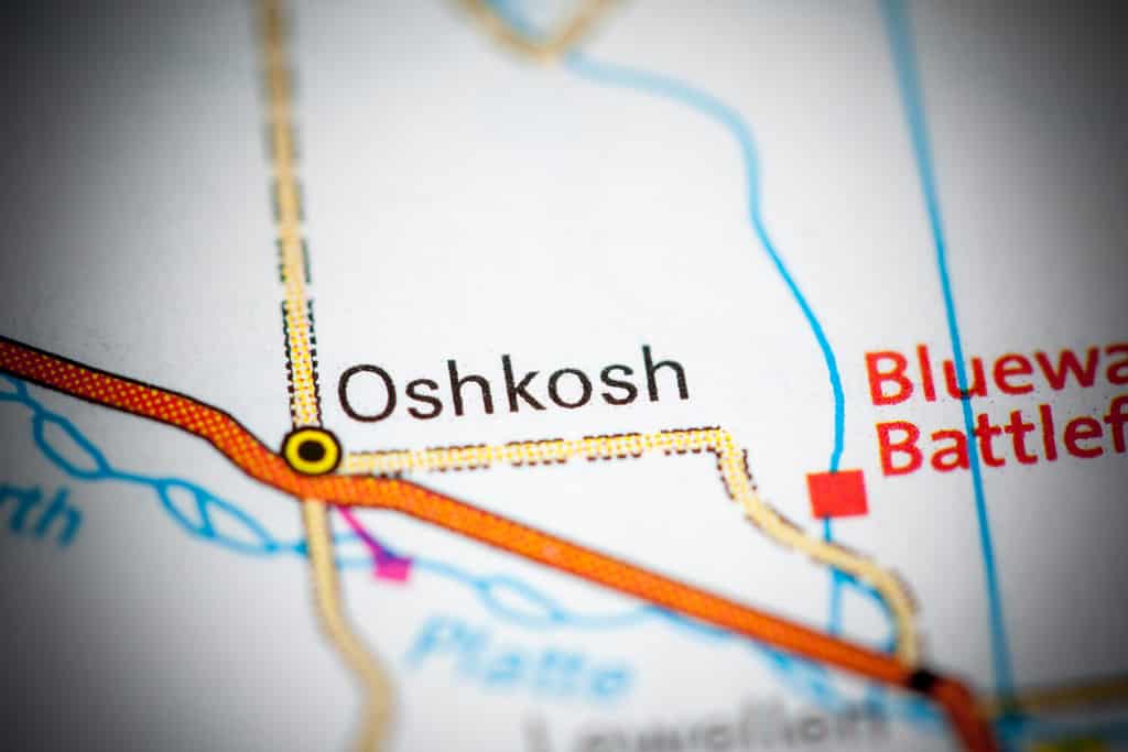 Oshkosh. Nebraska. USA on a map.