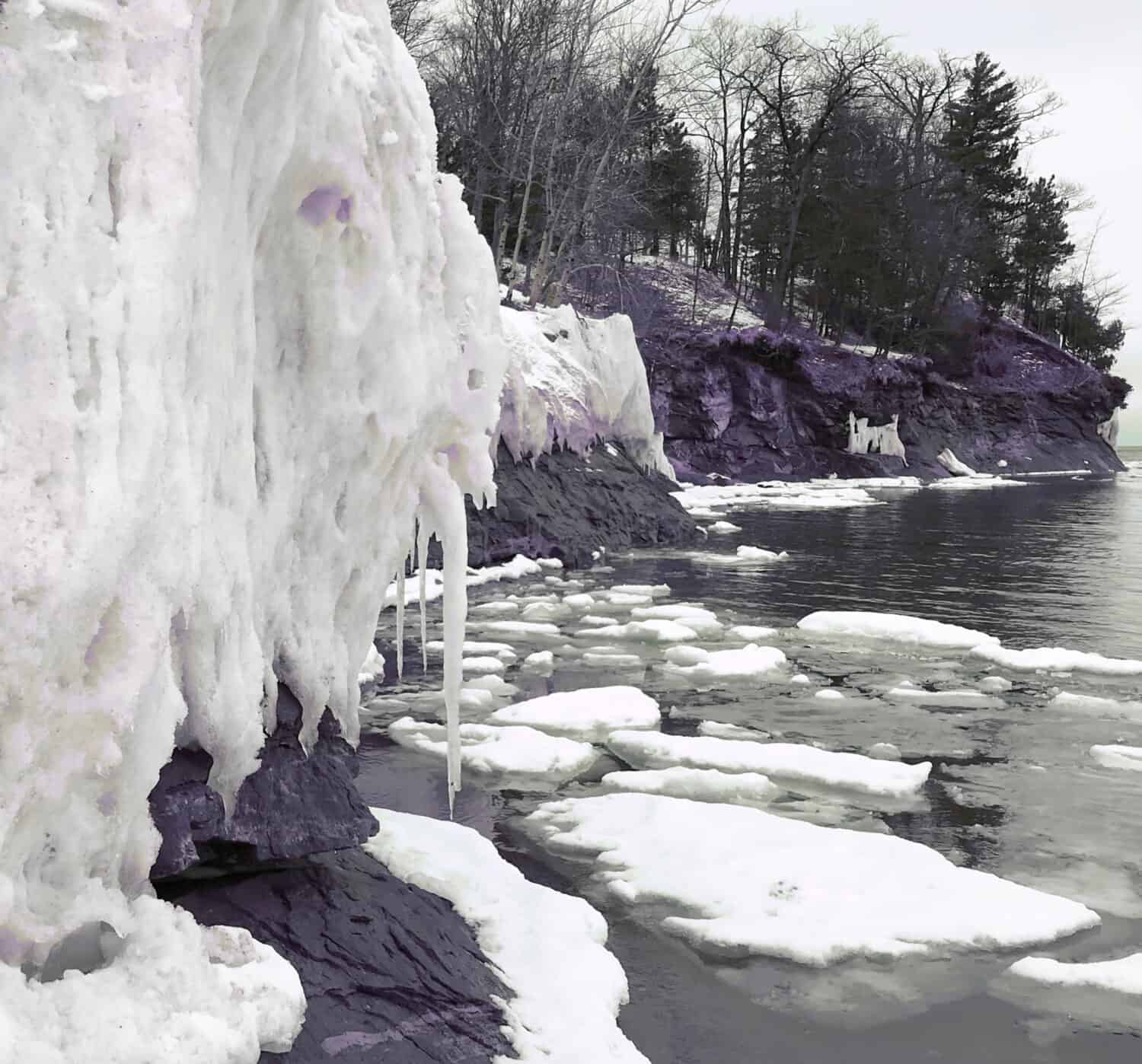 Winter thaw on Lake Superior in Marquette, MI. Upper Peninsula Michigan