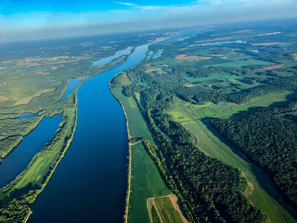Tennessee river near Huntsville aerial view