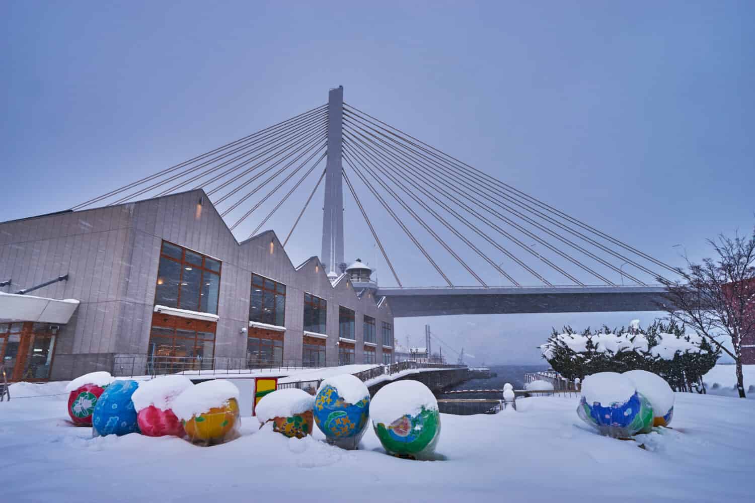 A beautiful of the longest Aomori bay bridge in Aomori prefecture in Japan.