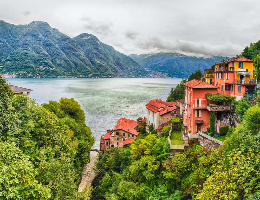 Panoramic view over the Lake Como, as seen from the town of Bellano, Italy