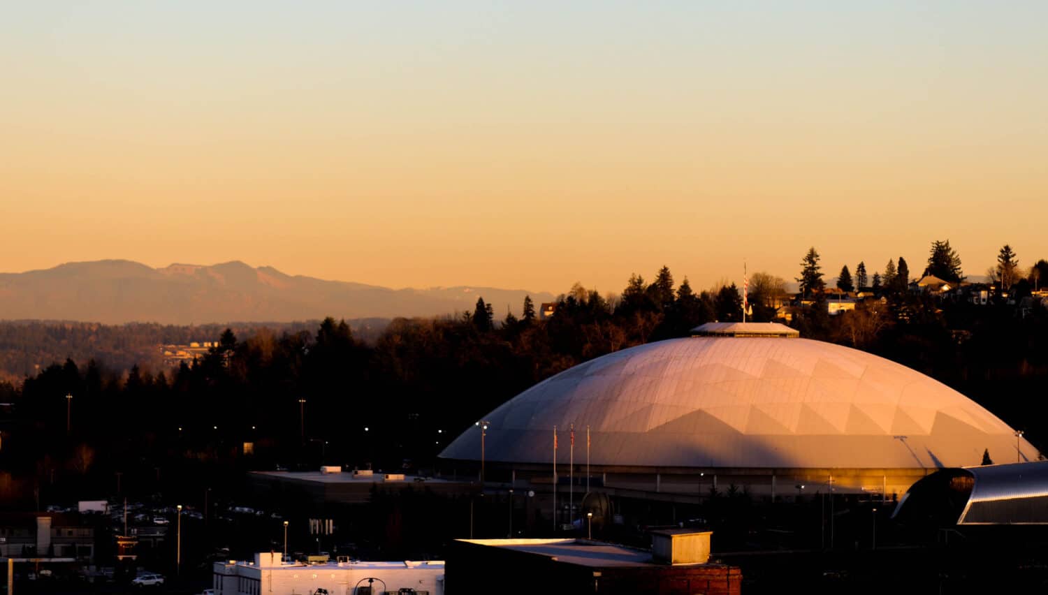 Tacoma , Washington where the reflections of the sun bring breathtaking views over the magnificent Tacoma Dome