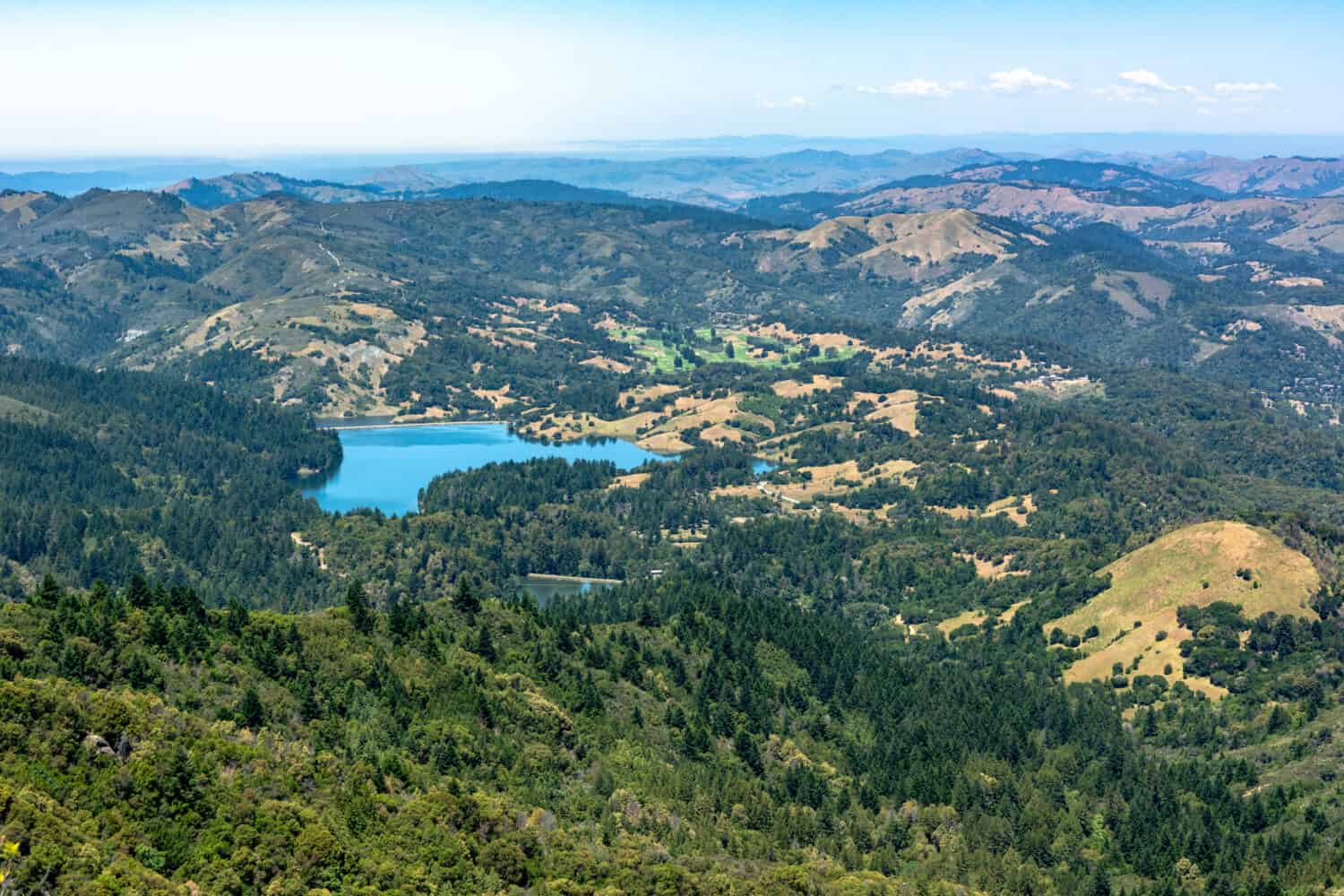 The peak of Mt Tamalpais State Park, Marin County, California. San Francisco bay area visible in the background. The result of uplift, buckling, and folding of the North American Plate.