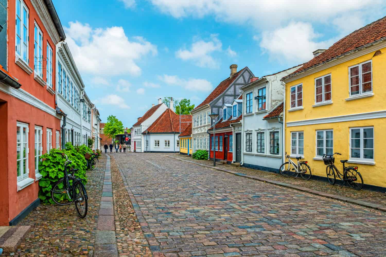 Colored traditional houses in old town of Odense, Denmark.