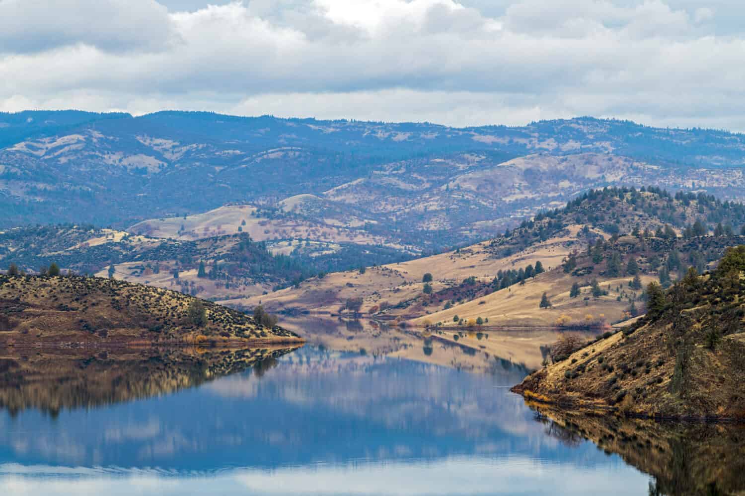 The reservoir at the Iron Gate Dam near Hornbrook, California, USA