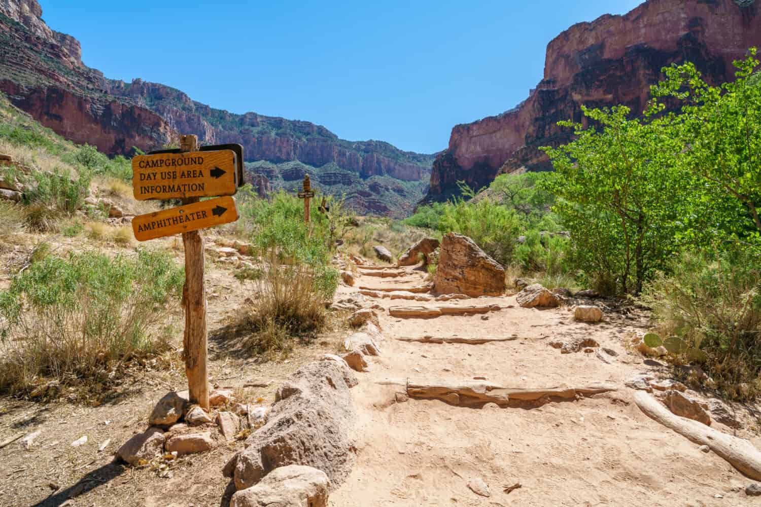 hiking through indian garden on bright angel trail in grand canyon national park in arizona in the usa