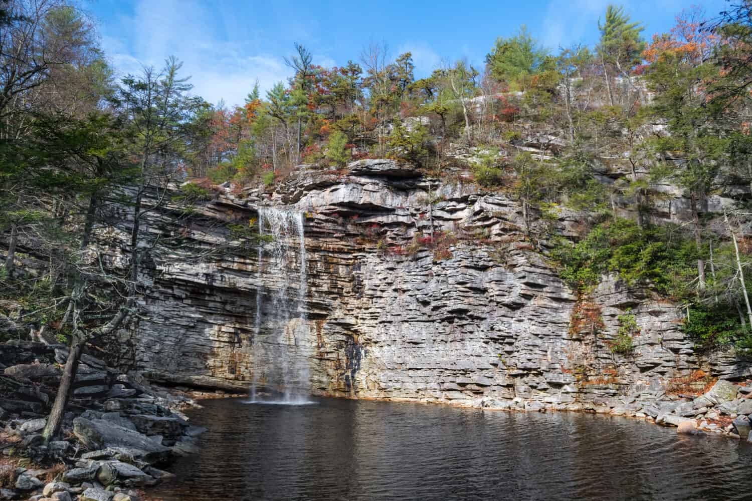 An Autumn view of Awosting Falls in Lake Minnewaska State Park in Ulster County New York.