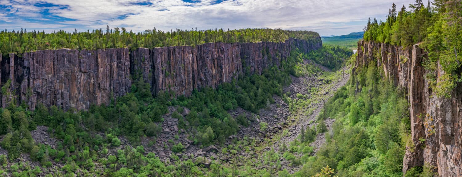 Ouimet Canyon Pass Lake Ontario Canada in Summer Panorama view of cliffs and valley