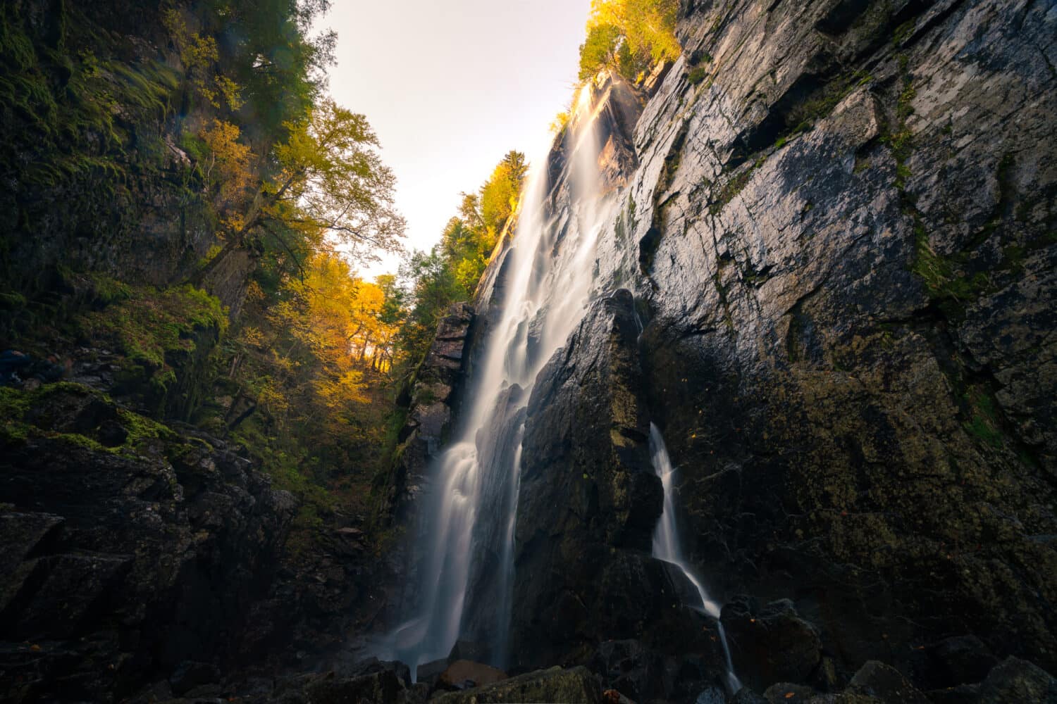 Rainbow Falls Waterfall with Autumn Fall Colors near Lake Placid, Adirondacks, NY