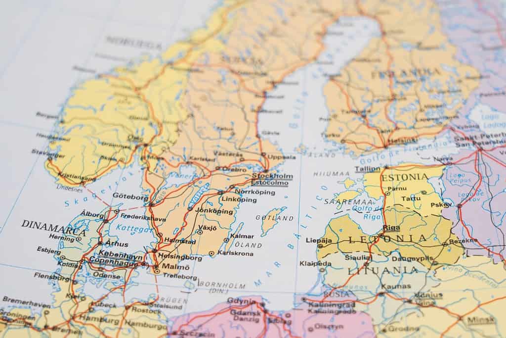 Political Map of Latvia, Estonia, Gotland, Southern Finland, Baltic Sea