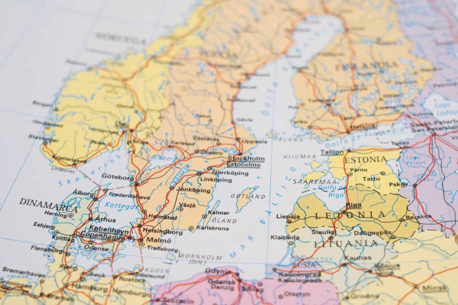 Political Map of Latvia, Estonia, Gotland, Southern Finland, Baltic Sea