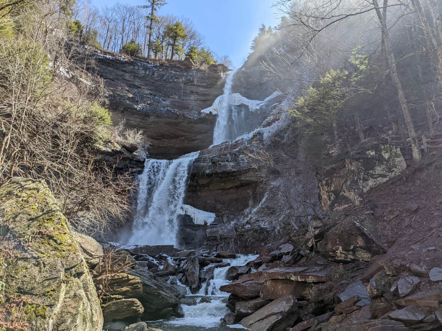 Overview of the Kaaterskill Falls in Haines Falls, NY - April 2022