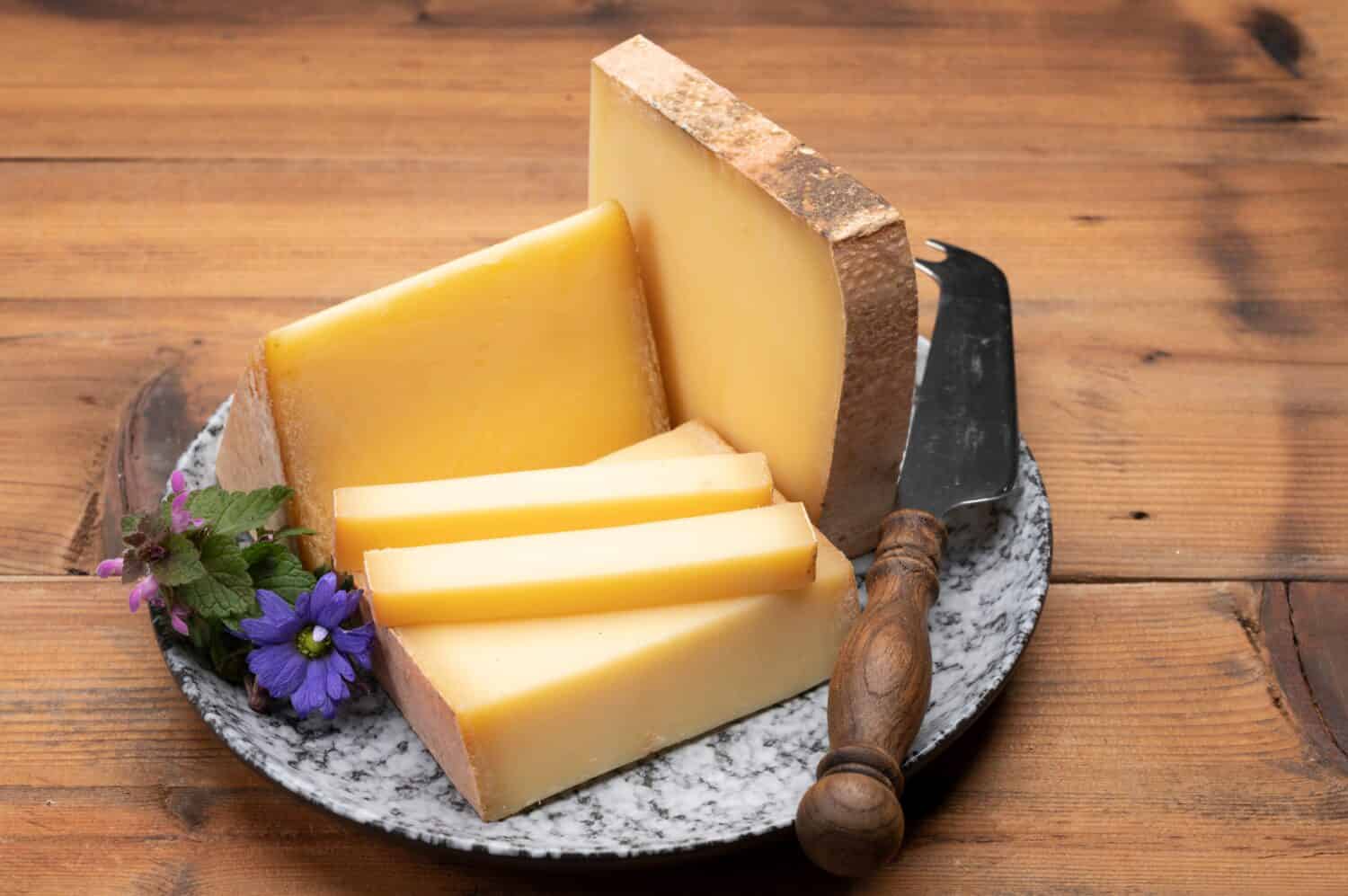 French cheese collection, comte cheese made from unpasteurized cow's milk in Franche-Comte region, France
