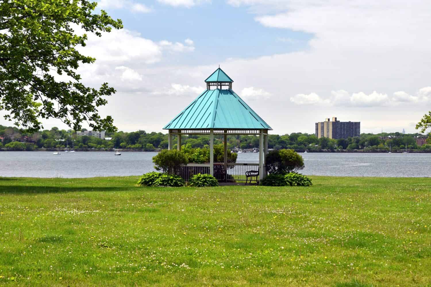Great Neck Estate Park,Shade by the sea, water, at village on Long Island, New York