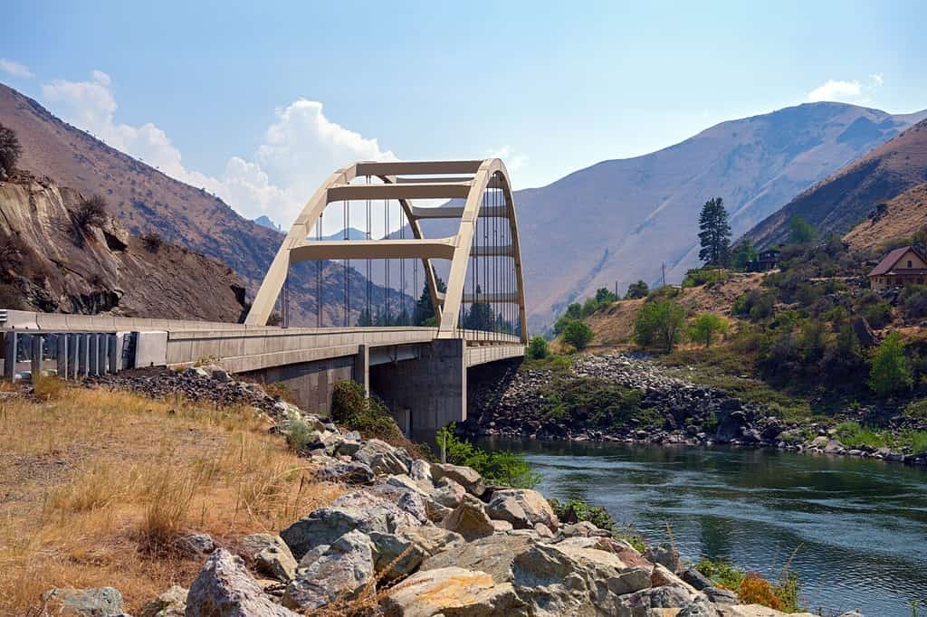 The Time Zone Bridge crosses the Salmon River at Riggins in Idaho, USA