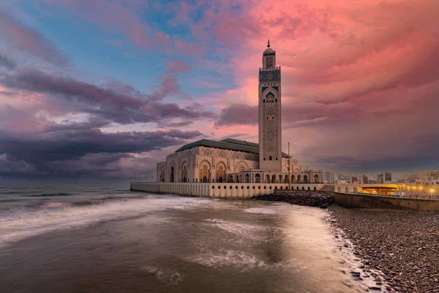 Hassan II Mosque at sunrise with its magnificent view