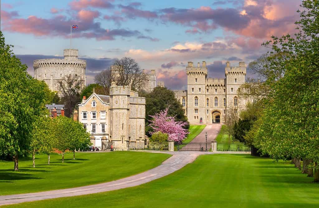 Windsor castle at sunset, London suburbs, UK