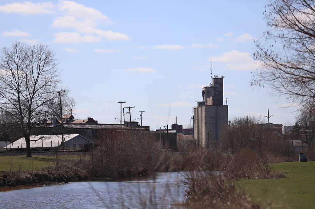 Rust belt, rural town ohio, old factory, abandoned factory, factory next to water stream