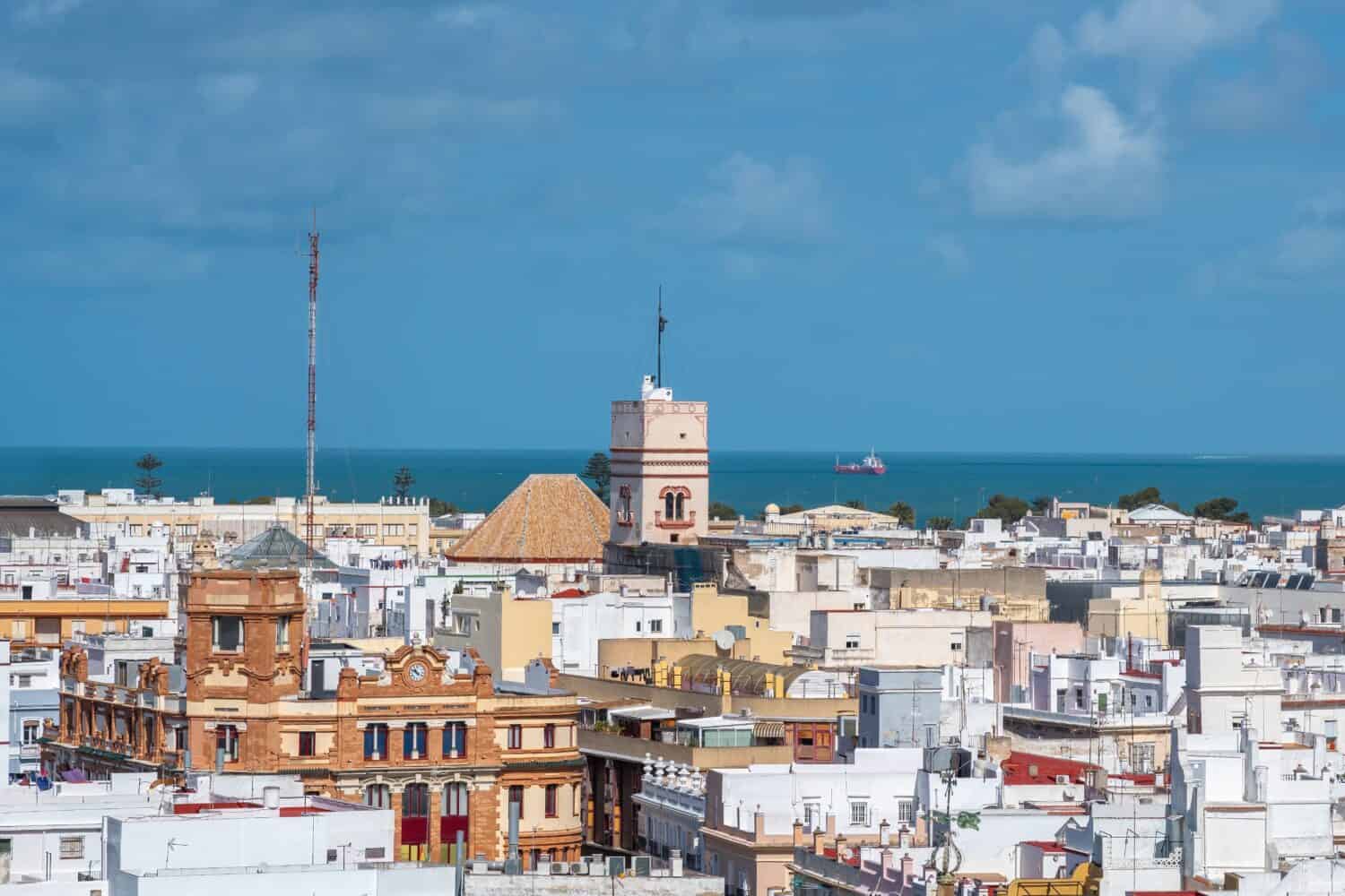 Aerial view of Cadiz with Tavira Tower - Cadiz, Andalusia, Spain