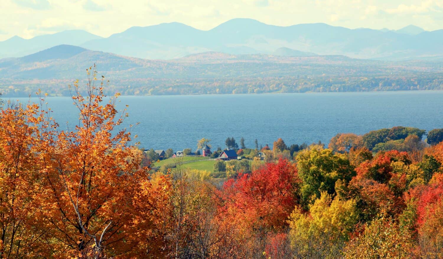 Autumn leaves, Lake Champlain and the Adirondacks 