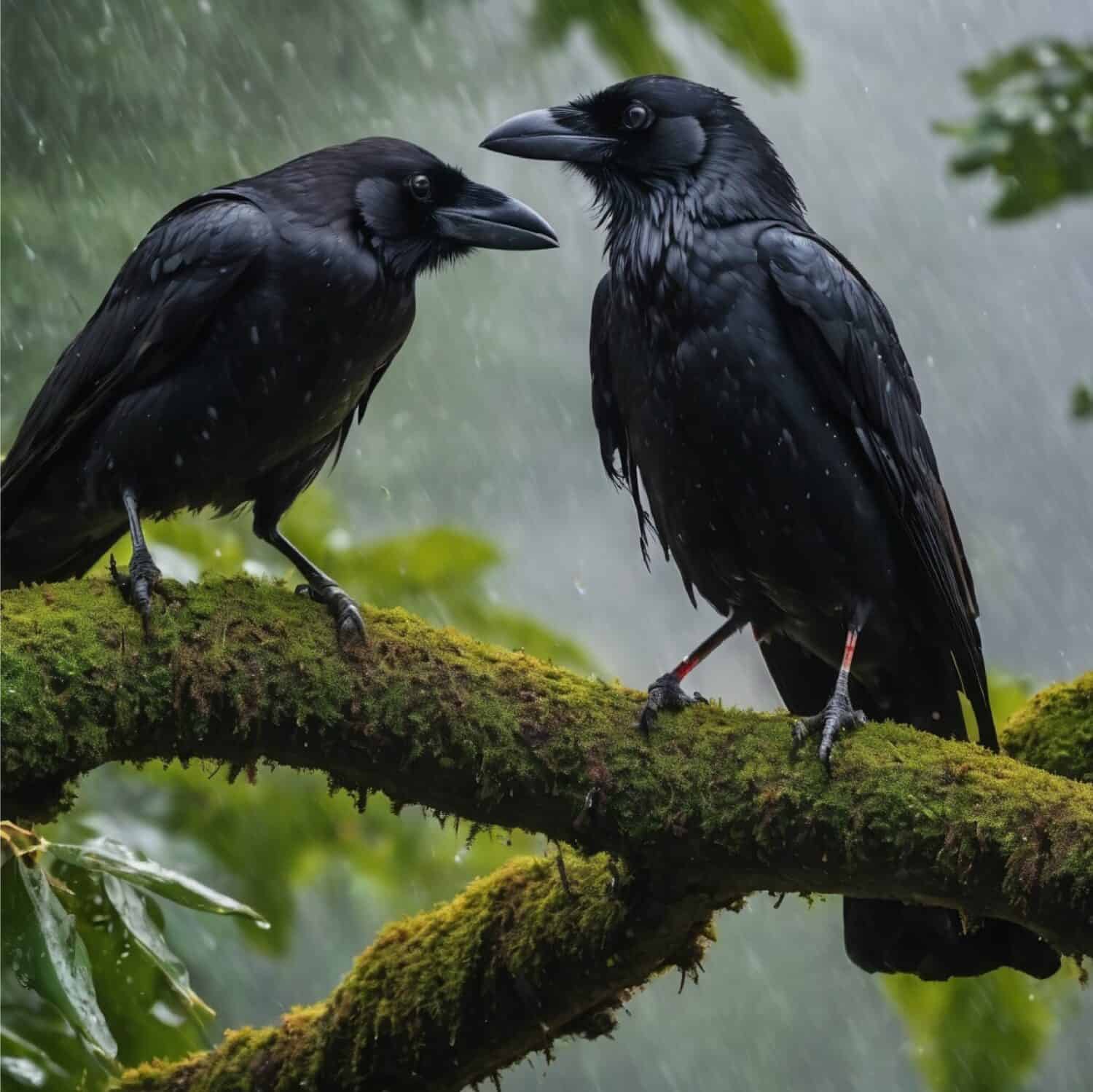 AI Generate crow,A pair of birds getting wet in the rain,couple of birds Ai generated
