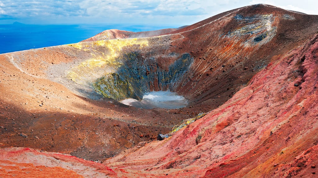 Amazing crater of volcano in Vulcano Island, vivid and colorful, Sicily - Italy.