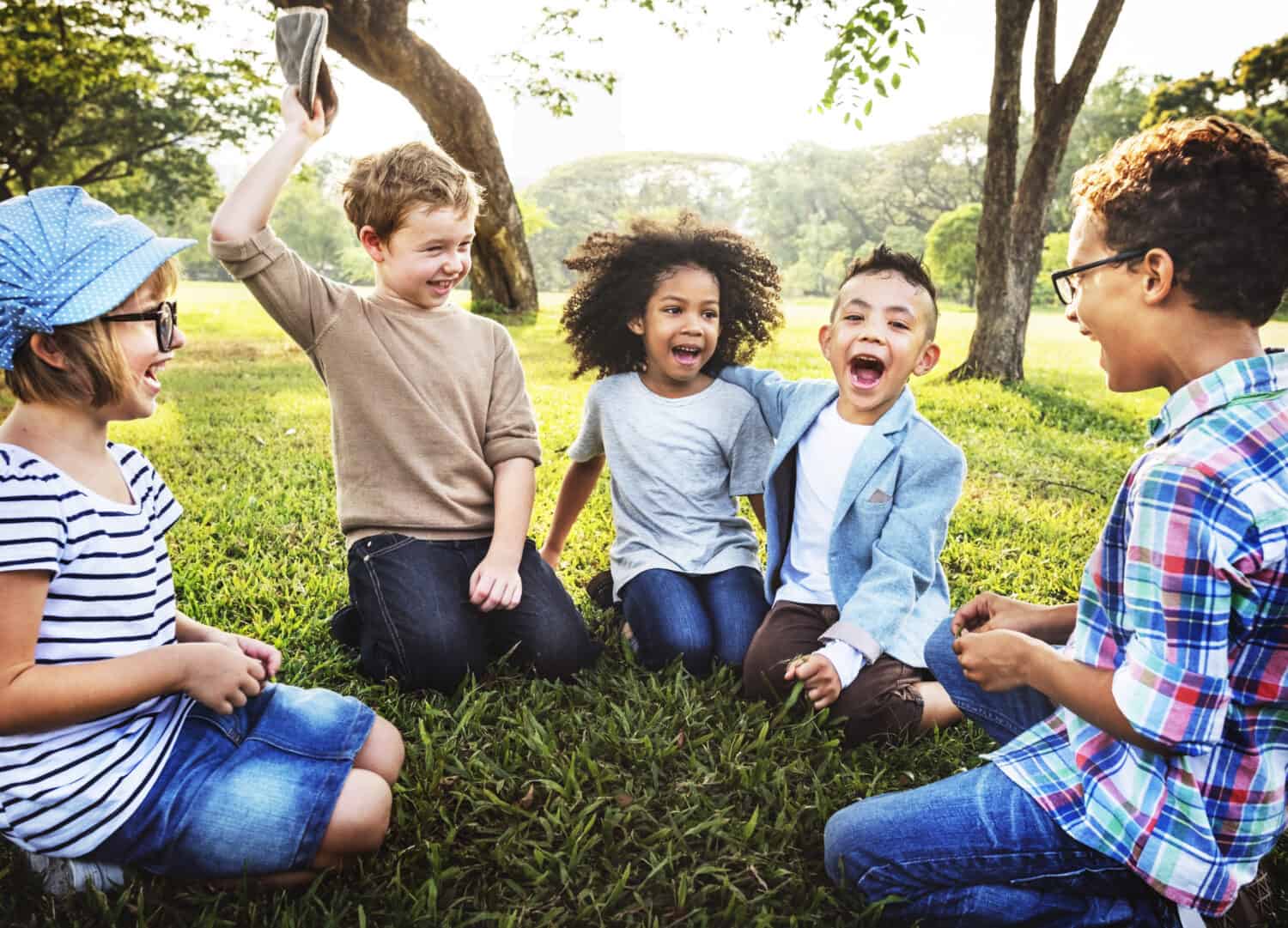 Kids Playing Cheerful Park Outdoors Concept