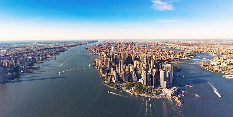 Aerial view of lower Manhattan New York City and the Hudson River