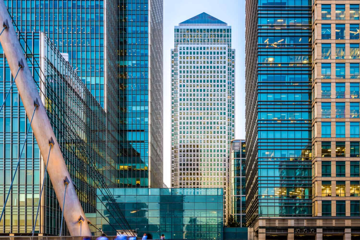 One Canada Square seen from South Quay Footbridge in Canary Wharf, London