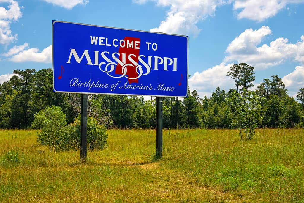 Mississippi welcome sign with the words "Birthplace of America's Music"