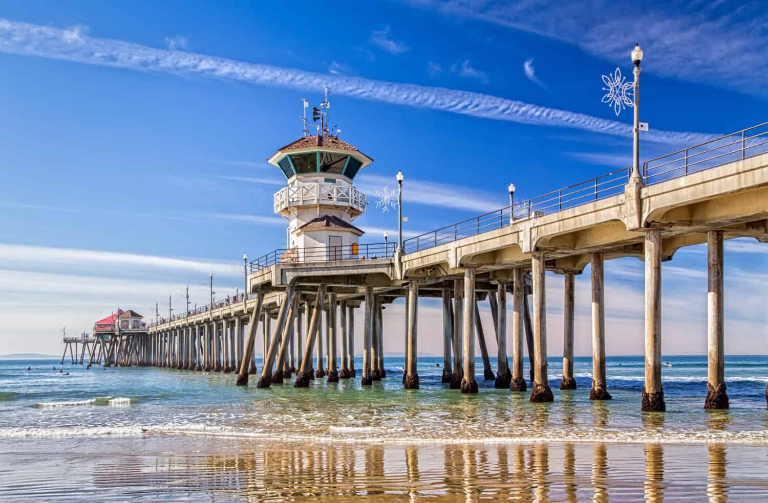 The Huntington Beach Pier in Huntington Beach, California.