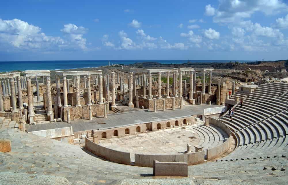 The amphitheater in the roman African colonial city of Leptis Magna in Libya