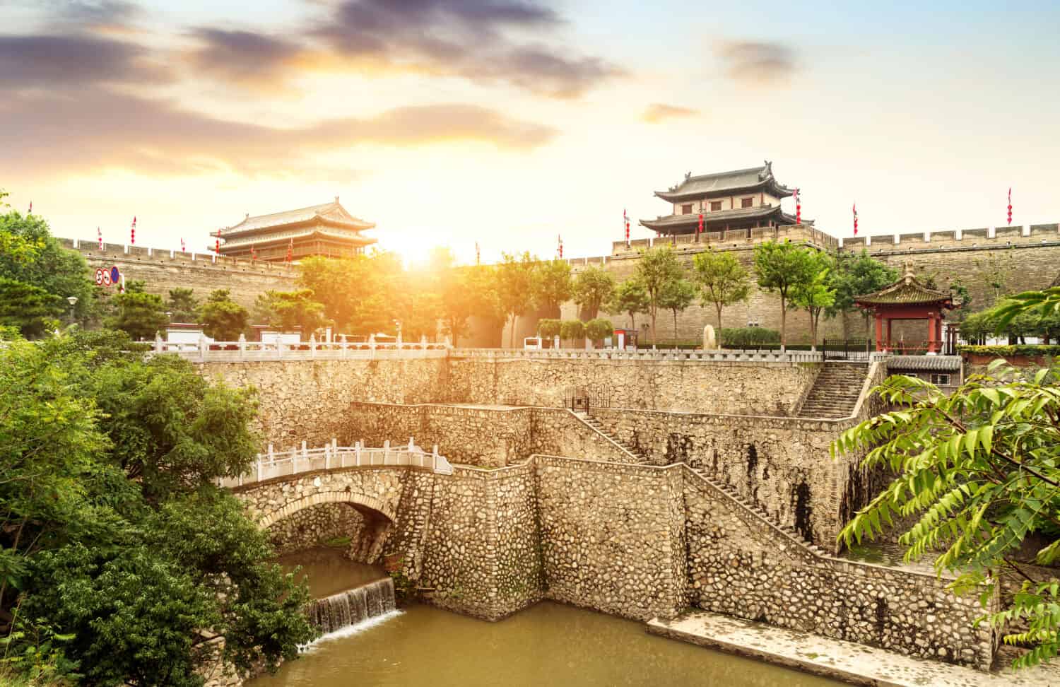 Xi'an ancient city wall and moat, China Shaanxi.