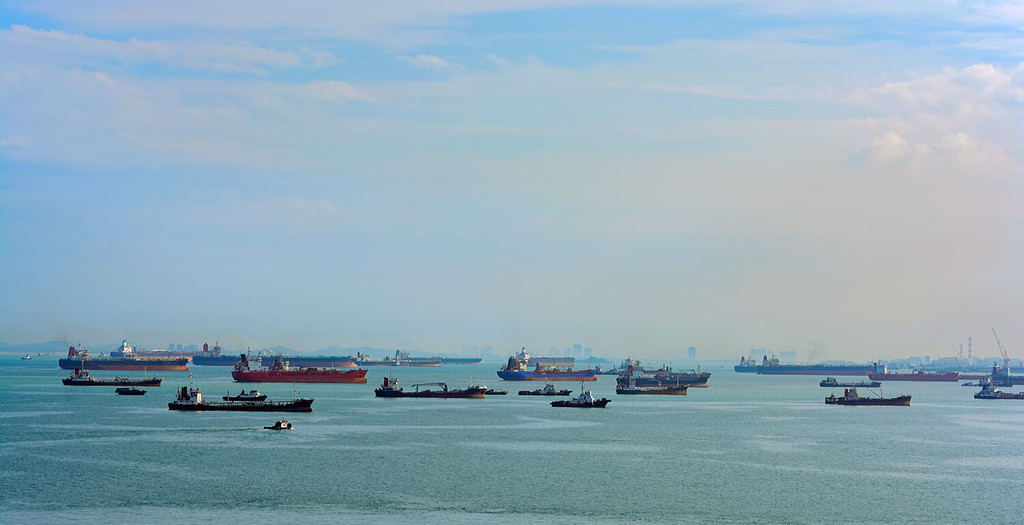 Congested traffic in the narrow passageway in the Straits of Malacca and Singapore, the world's busiest shipping lane.
