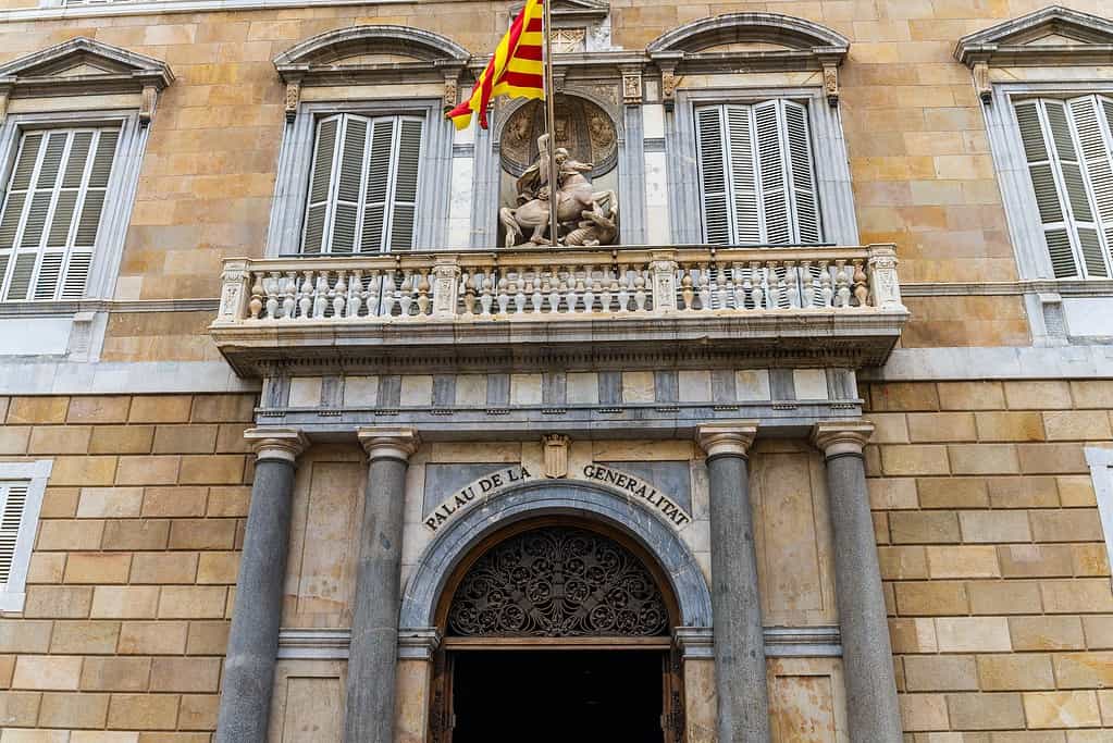 Facade of the Palau de la Generalitat in the city of Barcelona, Catalonia, Spain.